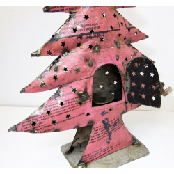 Choinka metalowa na t-light z recyclingu XL Różowa